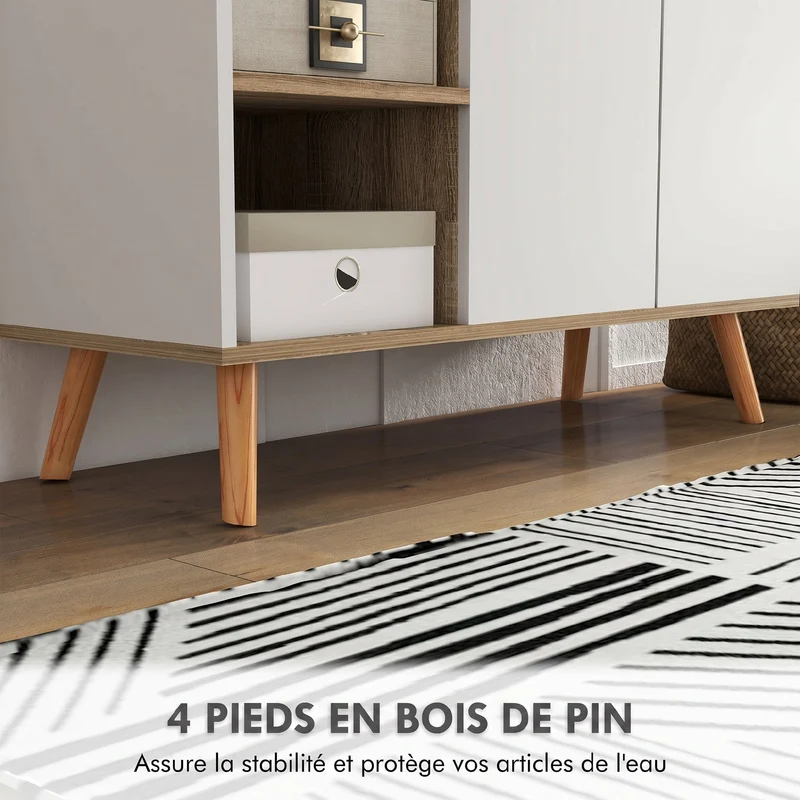 Meuble de rangement buffet cuisine 95 x 35 x 85 cm grand rangement modulable tiroir placard scandinave épuré en MDF blanc 21_0003159