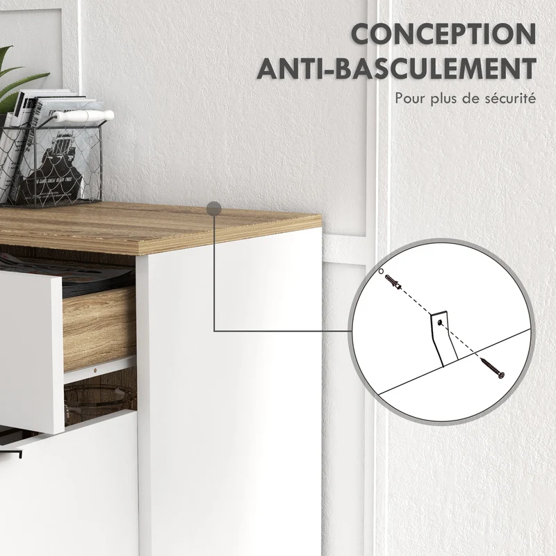 Meuble de rangement buffet cuisine 95 x 35 x 85 cm grand rangement modulable tiroir placard scandinave épuré en MDF blanc 21_0003159