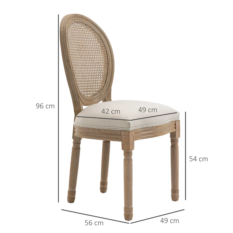 Lot de 4 chaises médaillon salle à manger 49 x 56 x 96 cm assise mousse dense dossier cannage classique en bois beige 21_0002364