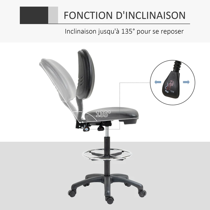 Lot de 2 tabourets à roulettes réglables salon bureau 49.5 x 46 x 69-91 cm assise rembourrée moderne en plastique noir 21_0006348