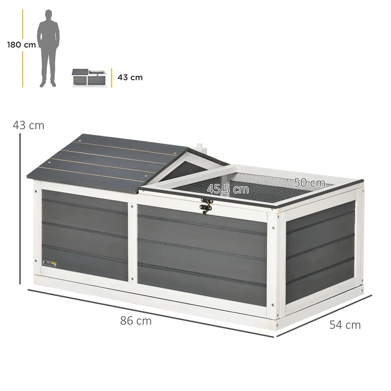 Enclos pour tortue double espace 86 x 54 x 43 cm niche abritée porte toit ouvrant style contemporain en bois gris foncé 21_0007832