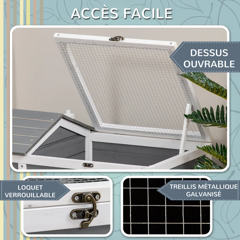 Enclos pour tortue double espace 86 x 54 x 43 cm niche abritée porte toit ouvrant style contemporain en bois gris foncé 21_0007832