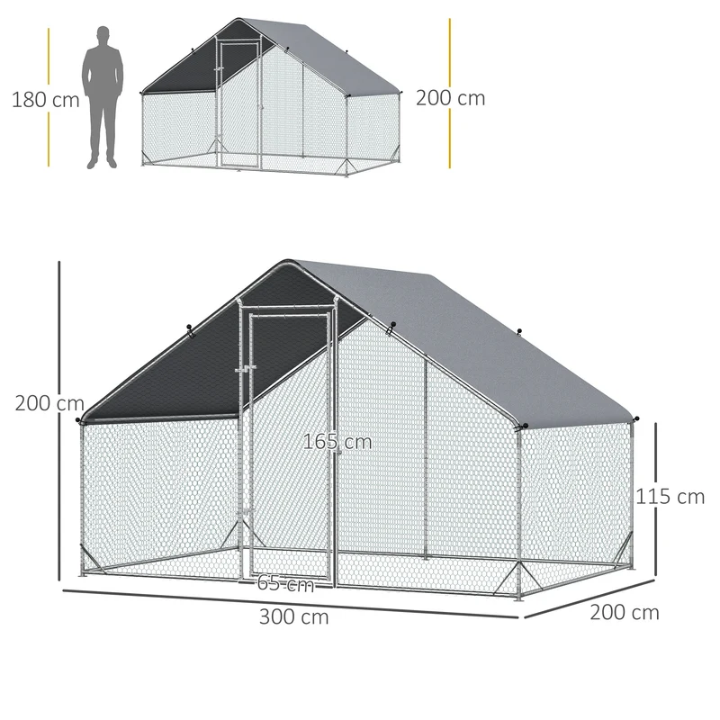 Enclos poulailler jardin 3 x 2 x 2 m maille fine anti-prédateurs bâche densité 210d imperméable rustique en acier gris 21_0007935