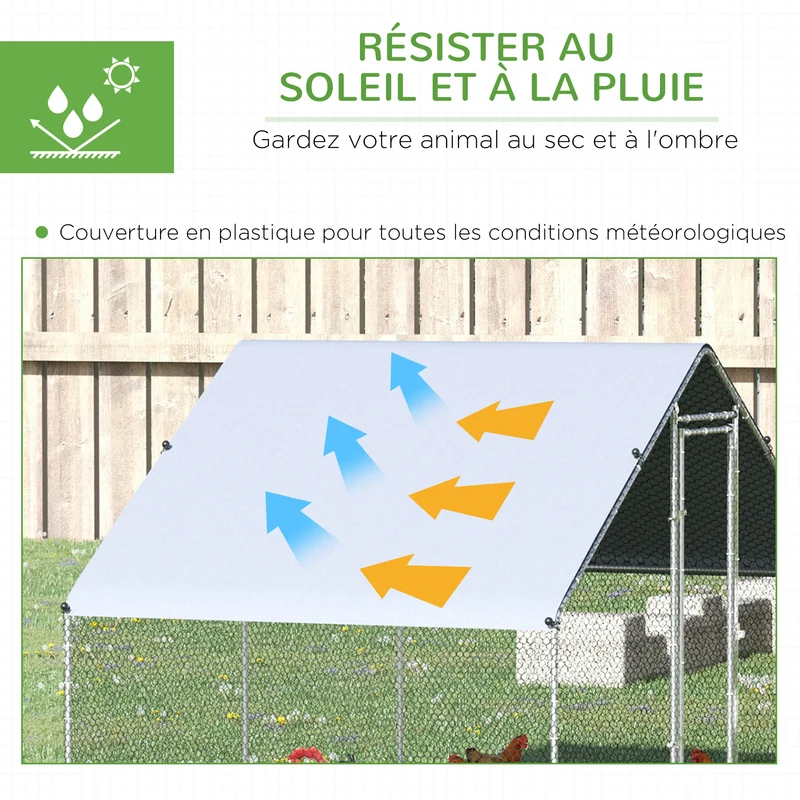 Enclos poulailler jardin 3 x 2 x 2 m maille fine anti-prédateurs bâche densité 210d imperméable rustique en acier gris 21_0007935