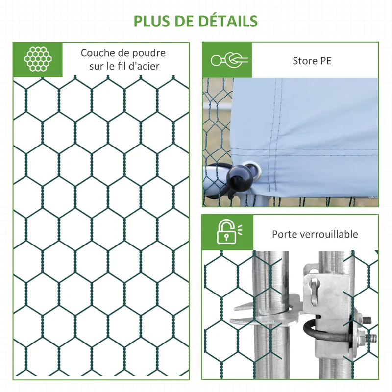 Enclos poulailler jardin 3 x 2 x 2 m maille fine anti-prédateurs bâche densité 210d imperméable rustique en acier gris 21_0007935