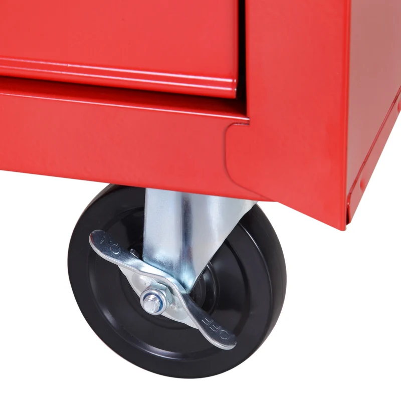 Chariot à outils atelier sur roulettes 69 x 33 x 75 cm 5 tiroirs verrouillables 2 clés compact industriel en acier rouge 21_0006971