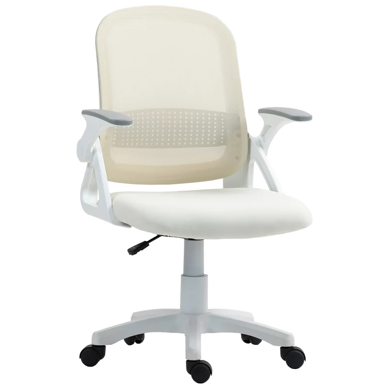 Chaise de bureau ergonomique 58 x 60 x 91-101 cm dossier incurvé mousse accoudoirs rabattables moderne en maille blanc 21_0006299