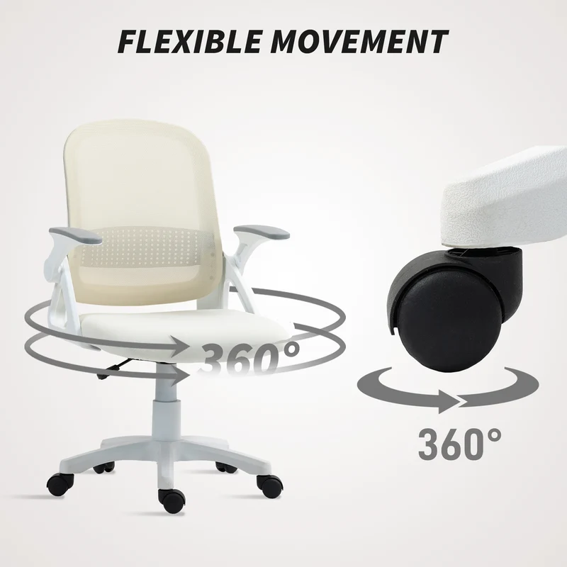 Chaise de bureau ergonomique 58 x 60 x 91-101 cm dossier incurvé mousse accoudoirs rabattables moderne en maille blanc 21_0006299