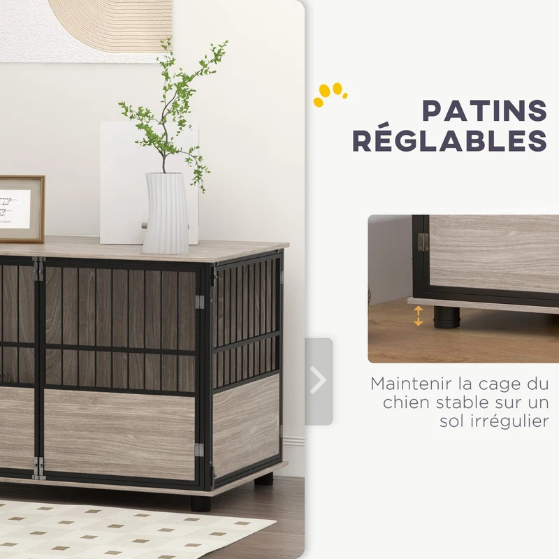 Cage pour chien table d'appoint 100 x 60 x 68 cm 3 portes plateau spacieux moderne épuré en panneau de particules noir 21_0007302