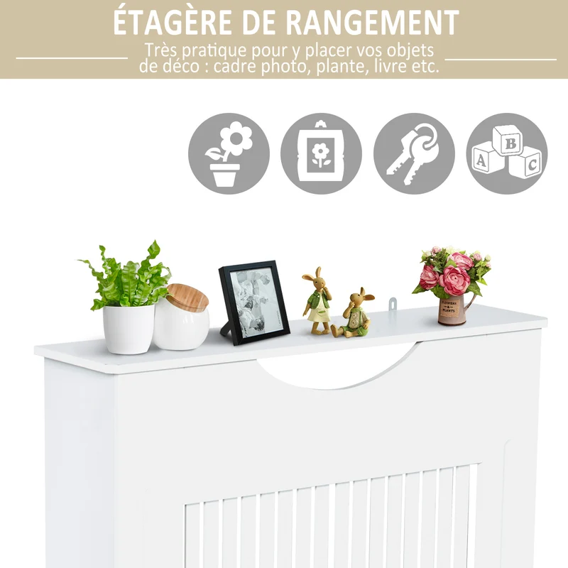 Cache-radiateur à lattes verticales 78 x 19 x 82 cm avec étagère ventilation optimisée contemporain épuré en MDF blanc 21_0001108