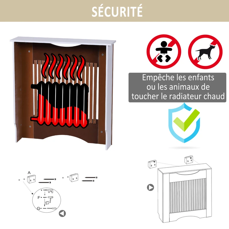 Cache-radiateur à lattes verticales 78 x 19 x 82 cm avec étagère ventilation optimisée contemporain épuré en MDF blanc 21_0001108
