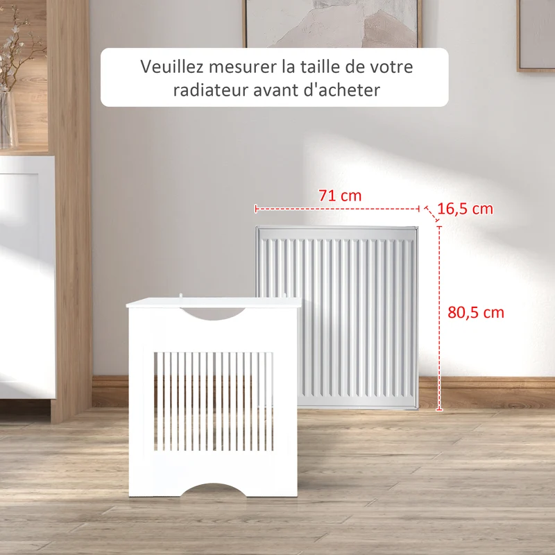 Cache-radiateur à lattes verticales 78 x 19 x 82 cm avec étagère ventilation optimisée contemporain épuré en MDF blanc 21_0001108