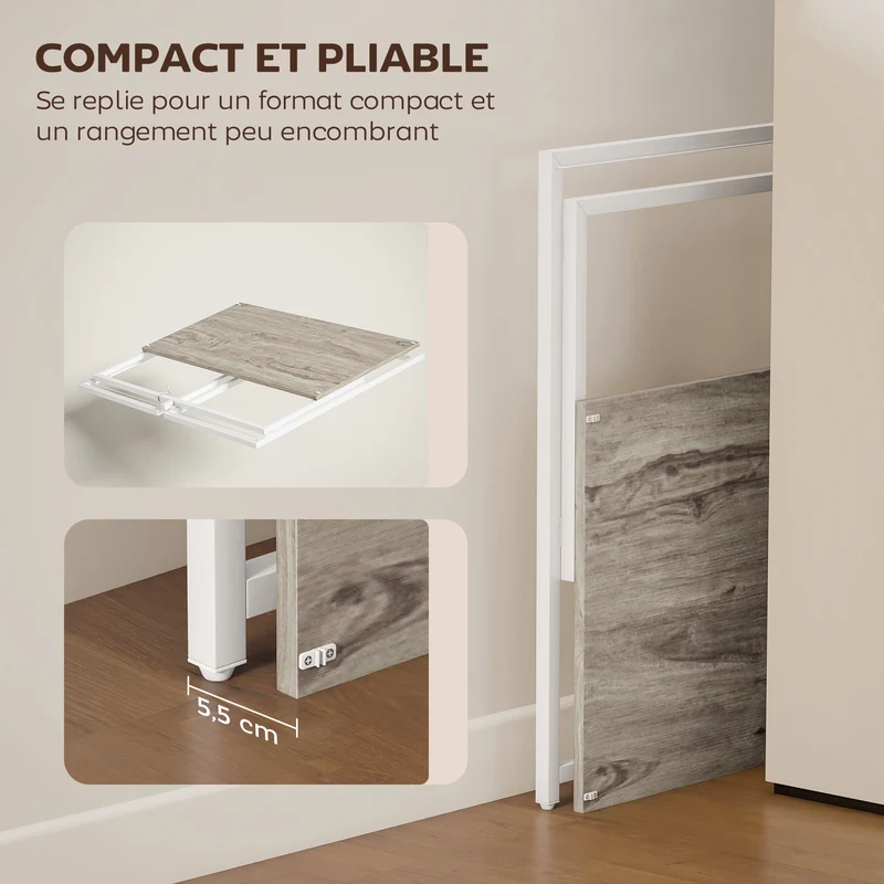 Bureau pliable chambre gain de place 100 x 48 x 87.5 cm support rehausseur ergonomique style épuré en MDF bois naturel 21_0002564