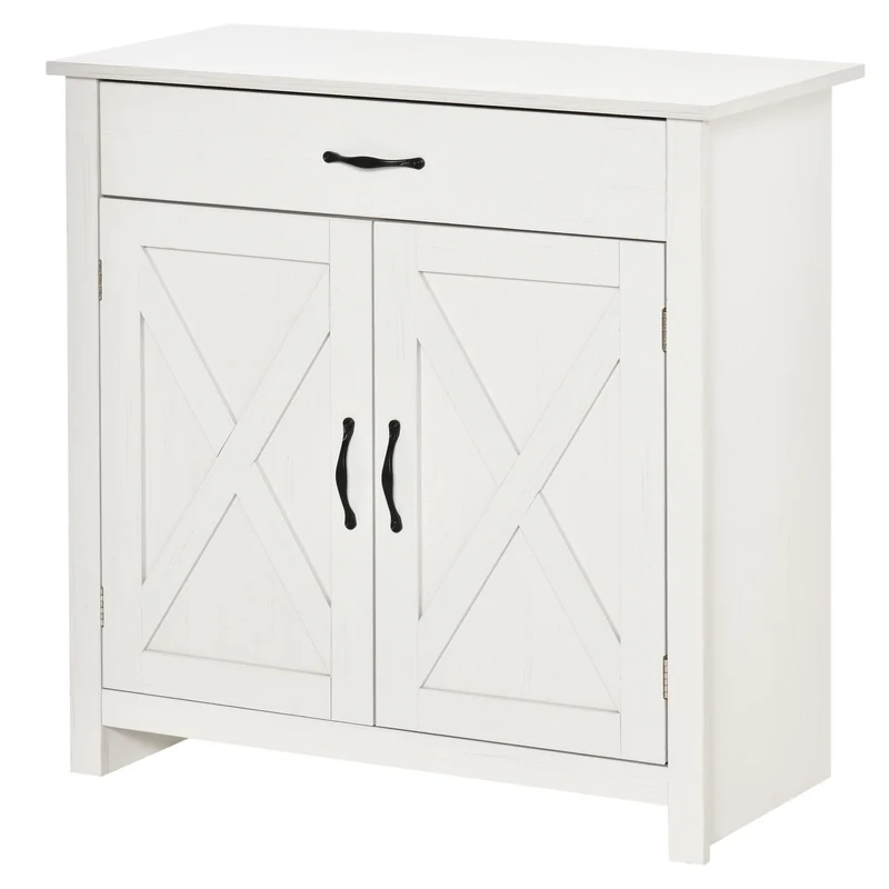 Buffet de rangement salon rustique 80 x 39,7 x 80 cm tiroir spacieux étagère réglable motif croix charme en MDF blanc 21_0002232