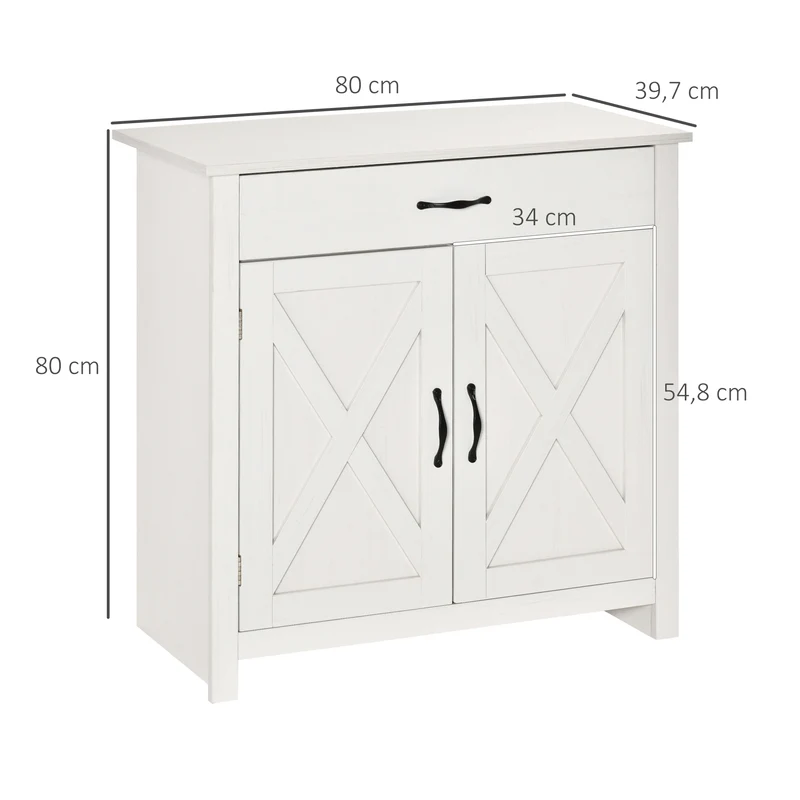 Buffet de rangement salon rustique 80 x 39,7 x 80 cm tiroir spacieux étagère réglable motif croix charme en MDF blanc 21_0002232