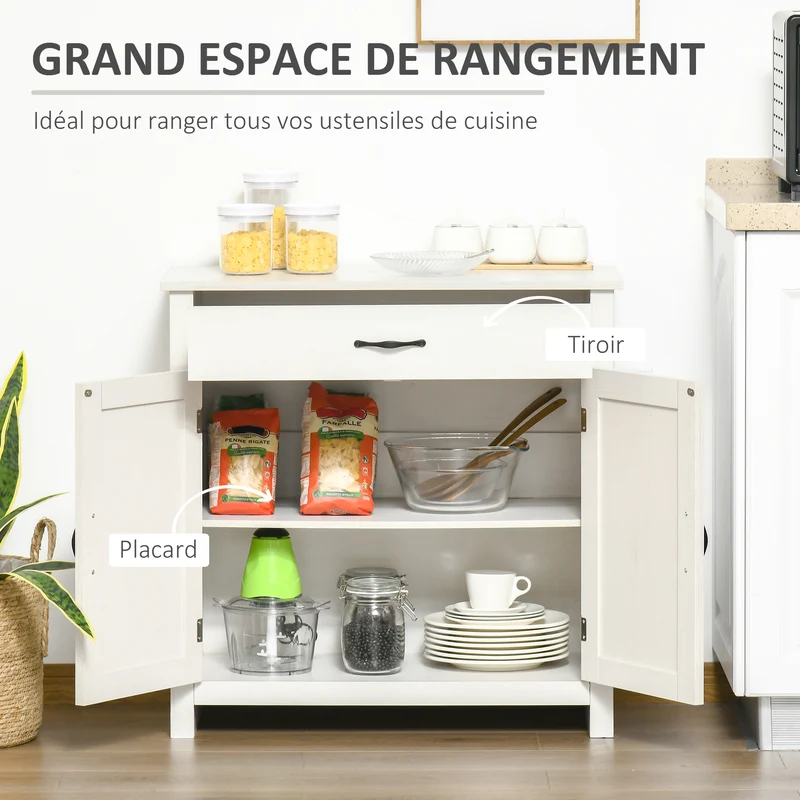 Buffet de rangement salon rustique 80 x 39,7 x 80 cm tiroir spacieux étagère réglable motif croix charme en MDF blanc 21_0002232
