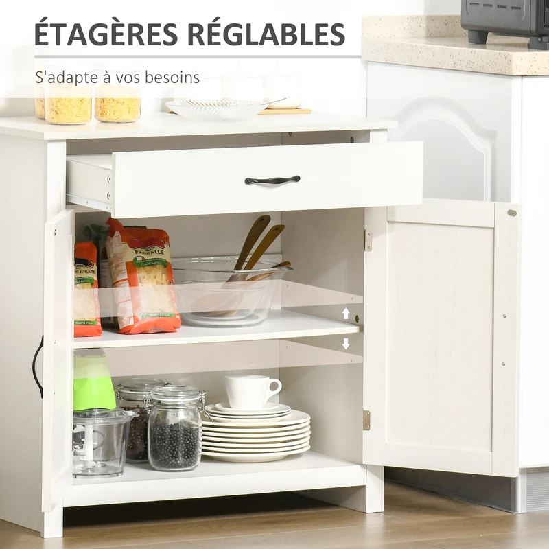 Buffet de rangement salon rustique 80 x 39,7 x 80 cm tiroir spacieux étagère réglable motif croix charme en MDF blanc 21_0002232