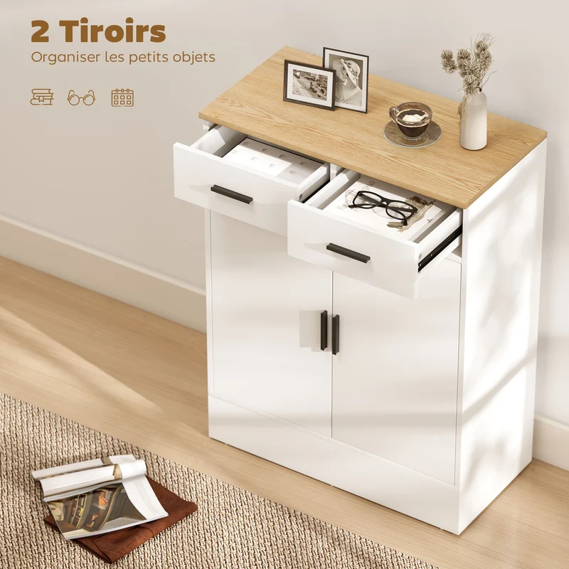 Buffet de rangement 68,6 x 35 x 90,3 cm étagère réglable anti-basculement moderne épuré en panneau de particules blanc 21_0002982