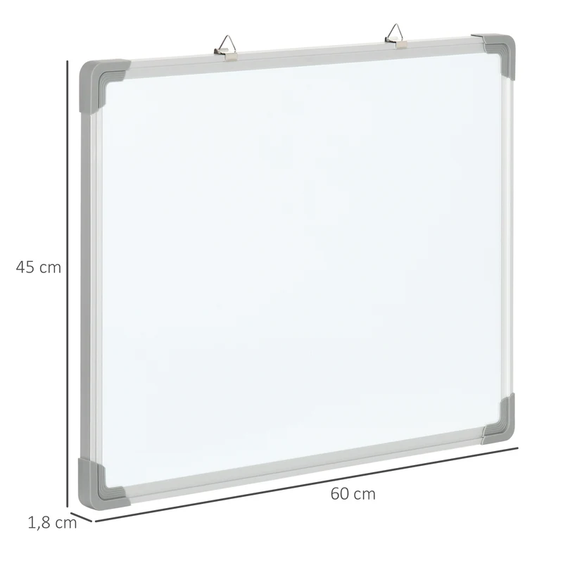 Tableau blanc magnétique mural 60 x 45 x 1.8 cm effaçable à sec aimanté bureau design épuré accessoires en acier blanc 21_0006095