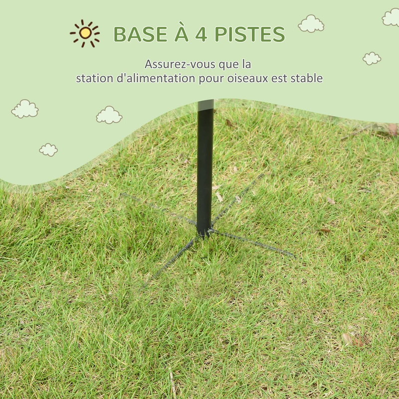 Station d'alimentation pour oiseaux jardin 54.5 x 54.5 x 208 cm crochets réglables bases stables industriel en acier noir 21_0007600