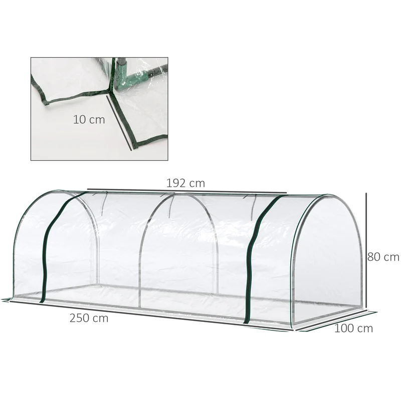 Serre tunnel pour tomates 250 x 100 x 80 cm protection antigel porte zippée moderne épuré utile en PVC transparent 21_0004138