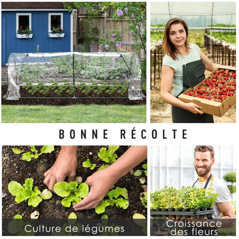 Serre tunnel pour tomates 250 x 100 x 80 cm protection antigel porte zippée moderne épuré utile en PVC transparent 21_0004138