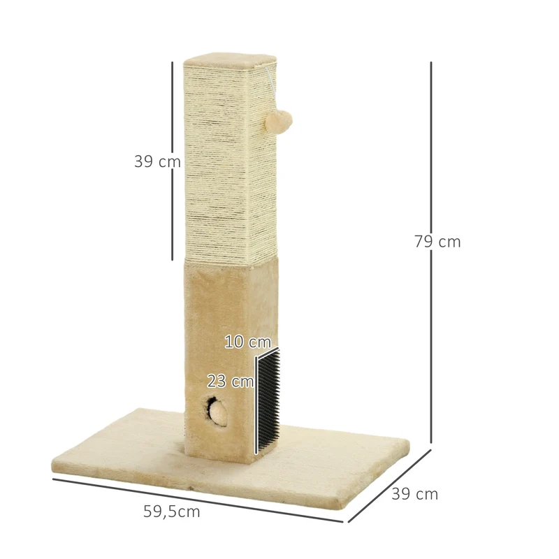 Poteau à gratter pour chat 59,5 x 39 x 79 cm balle clochette protège mobilier salon chambre moderne cosy en jute beige 21_0007666