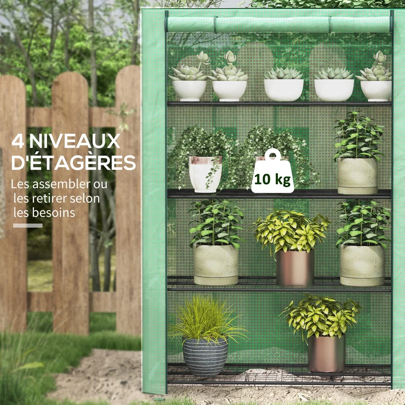 Mini serre de jardin 120 x 50 x 170 cm 4 étagères porte enroulable idéale pour petits espaces épuré en polyéthylène vert 21_0004349