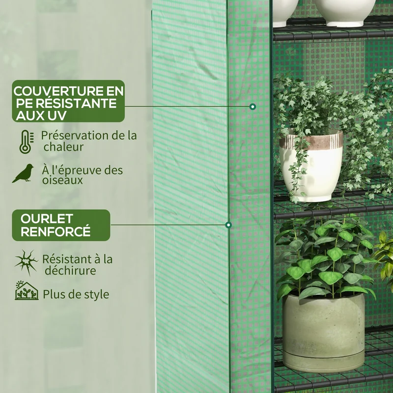 Mini serre de jardin 120 x 50 x 170 cm 4 étagères porte enroulable idéale pour petits espaces épuré en polyéthylène vert 21_0004349