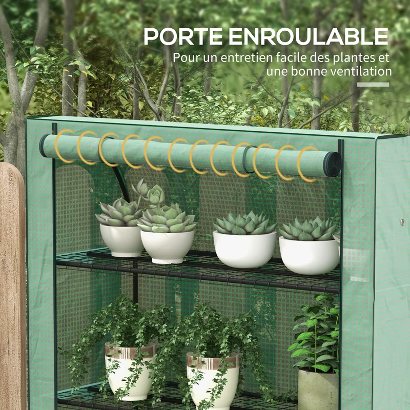 Mini serre de jardin 120 x 50 x 170 cm 4 étagères porte enroulable idéale pour petits espaces épuré en polyéthylène vert 21_0004349