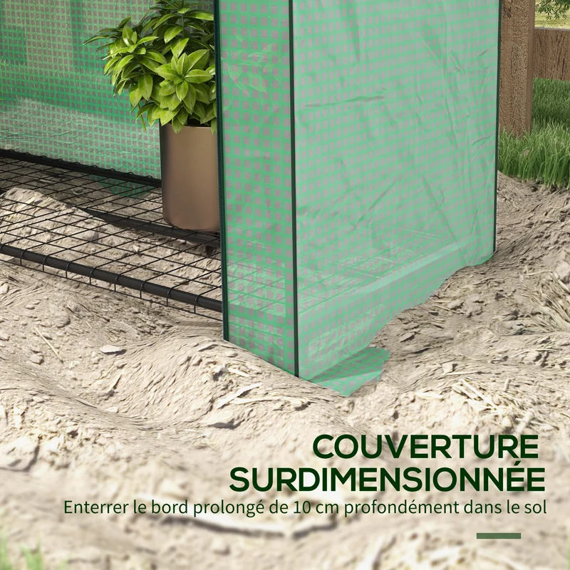 Mini serre de jardin 120 x 50 x 170 cm 4 étagères porte enroulable idéale pour petits espaces épuré en polyéthylène vert 21_0004349