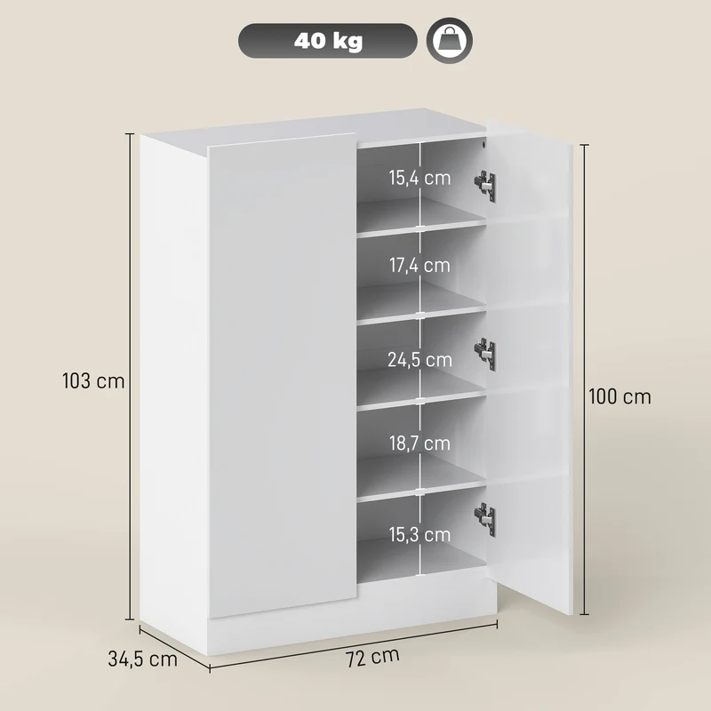 Meuble à chaussures armoire 72 x 34,5 x 103 cm étagères réglables pour bottes fermeture douce moderne épuré en MDF blanc 21_0002781