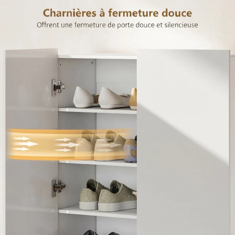 Meuble à chaussures armoire 72 x 34,5 x 103 cm étagères réglables pour bottes fermeture douce moderne épuré en MDF blanc 21_0002781