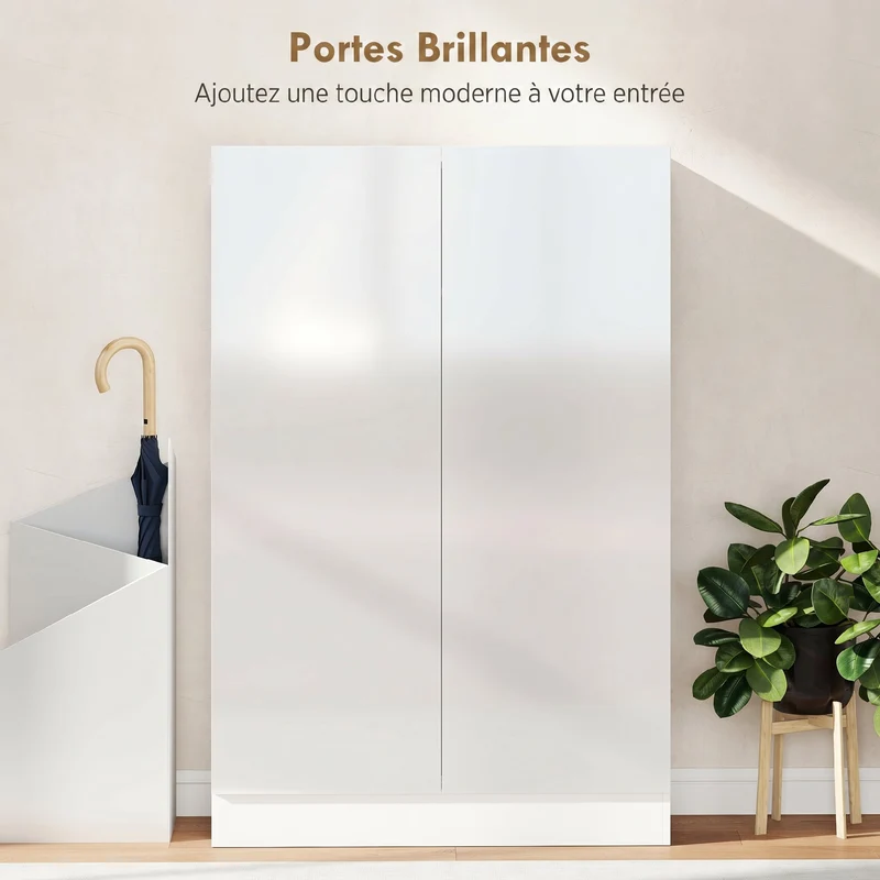 Meuble à chaussures armoire 72 x 34,5 x 103 cm étagères réglables pour bottes fermeture douce moderne épuré en MDF blanc 21_0002781