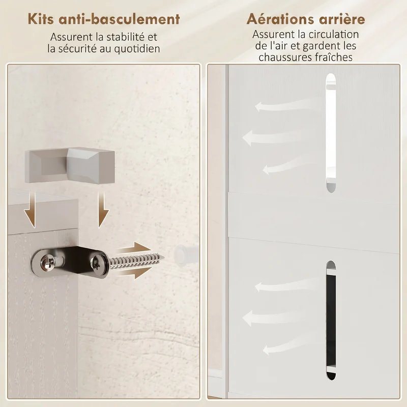 Meuble à chaussures armoire 72 x 34,5 x 103 cm étagères réglables pour bottes fermeture douce moderne épuré en MDF blanc 21_0002781
