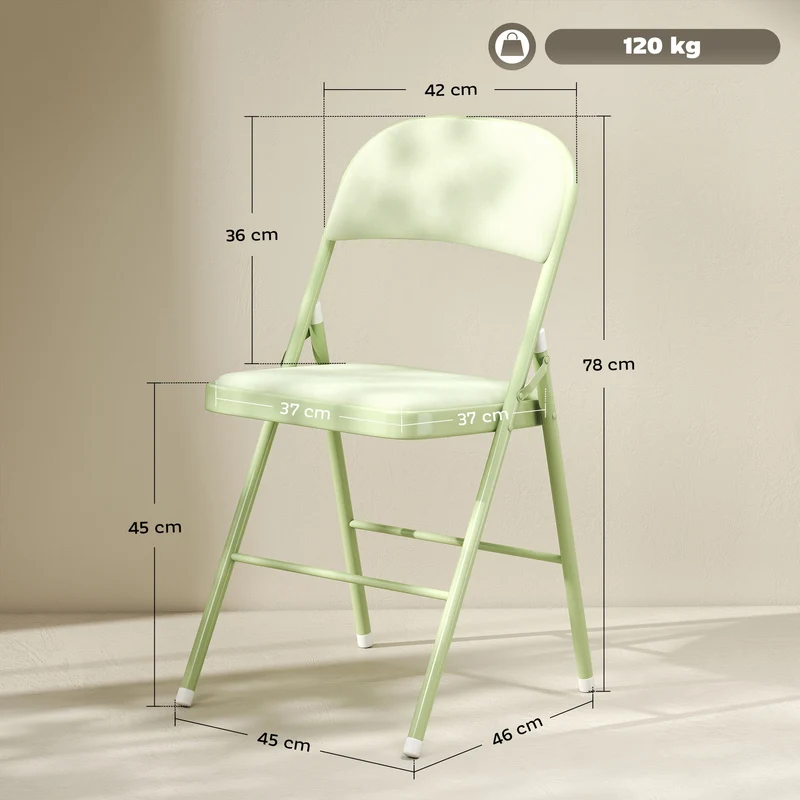Lot de 4 chaises pliantes intérieur 45 x 46 x 78 cm assise rembourrée gain de place moderne contemporain en velours vert 21_0003301