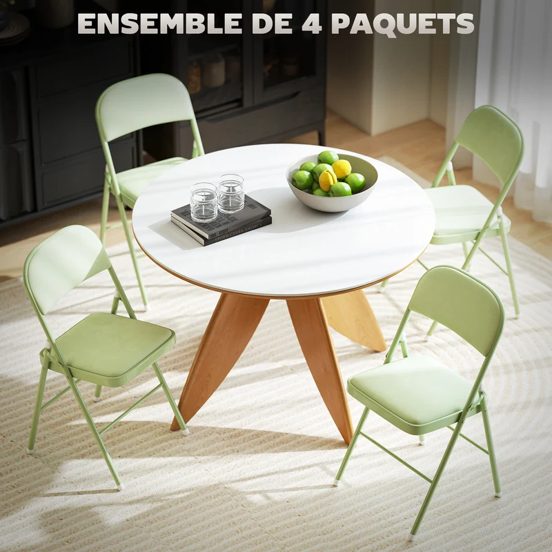 Lot de 4 chaises pliantes intérieur 45 x 46 x 78 cm assise rembourrée gain de place moderne contemporain en velours vert 21_0003301