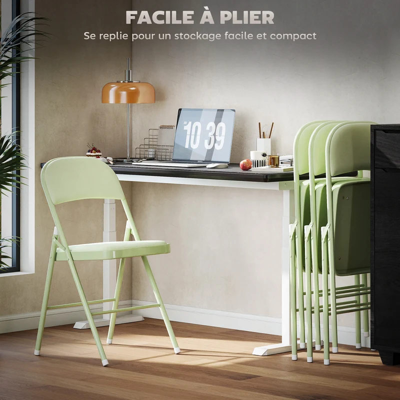 Lot de 4 chaises pliantes intérieur 45 x 46 x 78 cm assise rembourrée gain de place moderne contemporain en velours vert 21_0003301