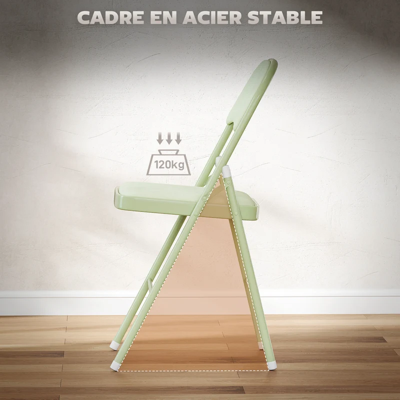 Lot de 4 chaises pliantes intérieur 45 x 46 x 78 cm assise rembourrée gain de place moderne contemporain en velours vert 21_0003301
