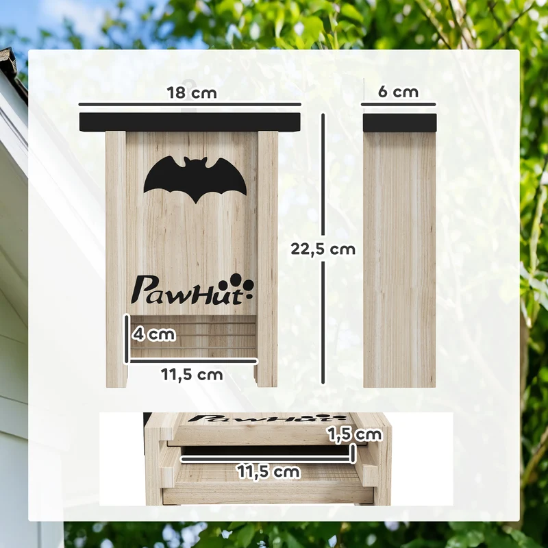 Lot de 3 nichoirs à chauves-souris jardin 18 x 6 x 22,5 cm plateforme rainurée imperméable rustique en bois naturel 21_0008001