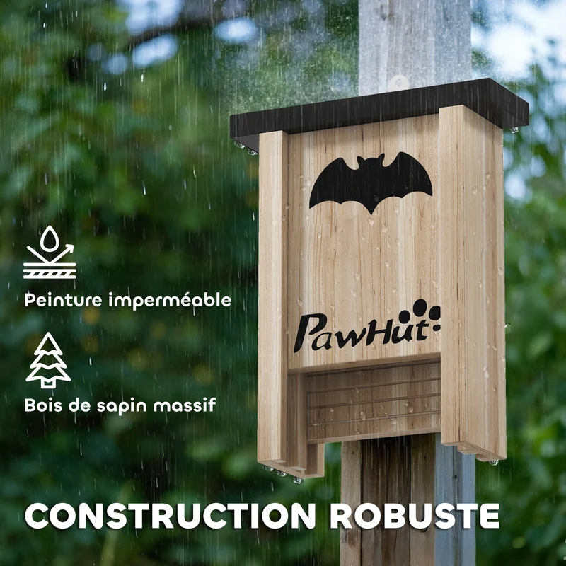 Lot de 3 nichoirs à chauves-souris jardin 18 x 6 x 22,5 cm plateforme rainurée imperméable rustique en bois naturel 21_0008001