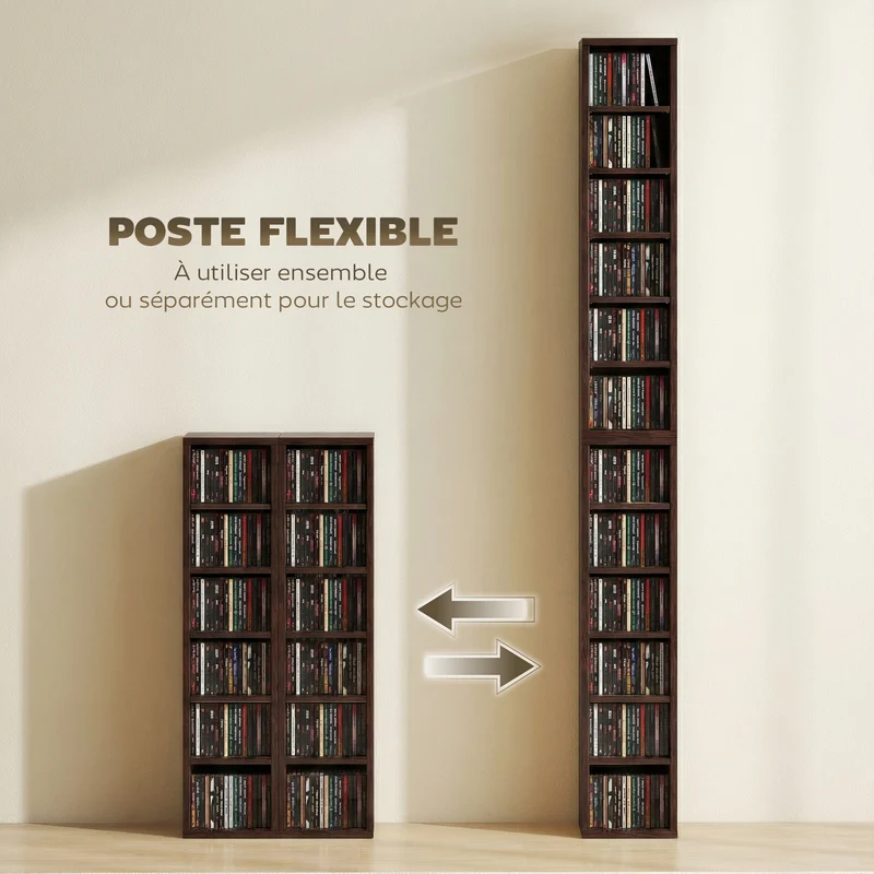 Lot de 2 étagères colonnes cd 21 x 22.5 x 88.5 cm capacité 204 sécurisé moderne épuré en panneaux de particules marron 21_0001803