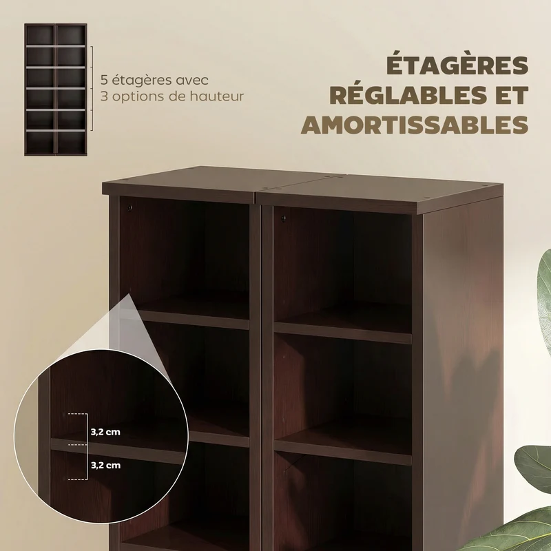 Lot de 2 étagères colonnes cd 21 x 22.5 x 88.5 cm capacité 204 sécurisé moderne épuré en panneaux de particules marron 21_0001803