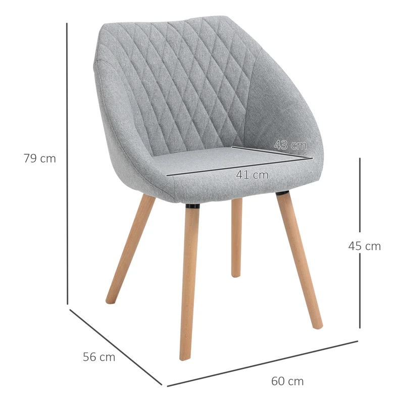 Lot de 2 chaises salle à manger 60 x 56 x 79 cm assise rembourrée confort avec accoudoirs scandinave épuré en lin gris 21_0002207