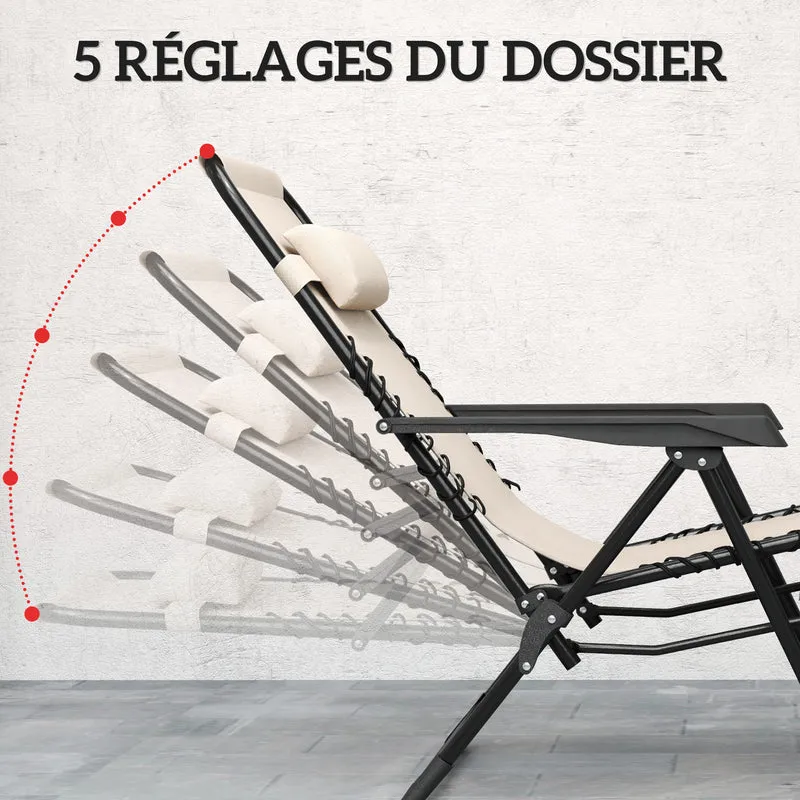 Lot de 2 chaises longues gravité zéro 160 x 65 x 77 cm pliables avec table porte-gobelets moderne en textilène beige 21_0005305