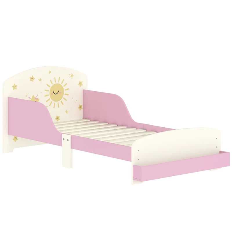 Lit enfant forme cadre 150 x 77 x 60 cm barrières latérales et rangement intégré sécurisé moderne décoratif en MDF rose 21_0000255