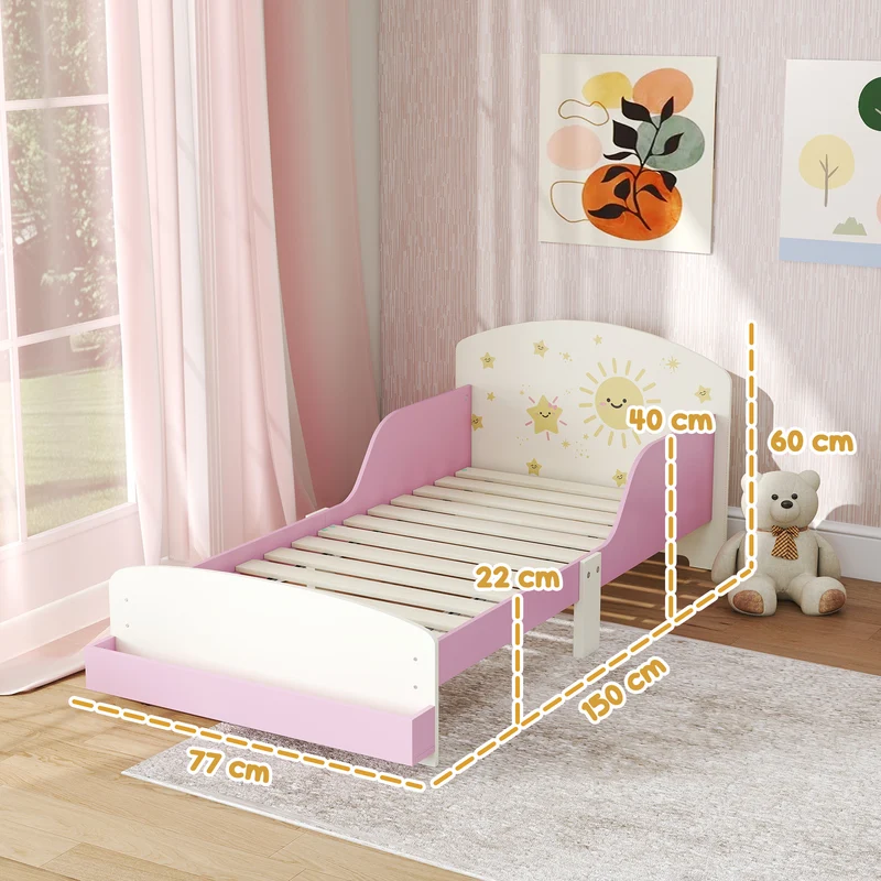 Lit enfant forme cadre 150 x 77 x 60 cm barrières latérales et rangement intégré sécurisé moderne décoratif en MDF rose 21_0000255