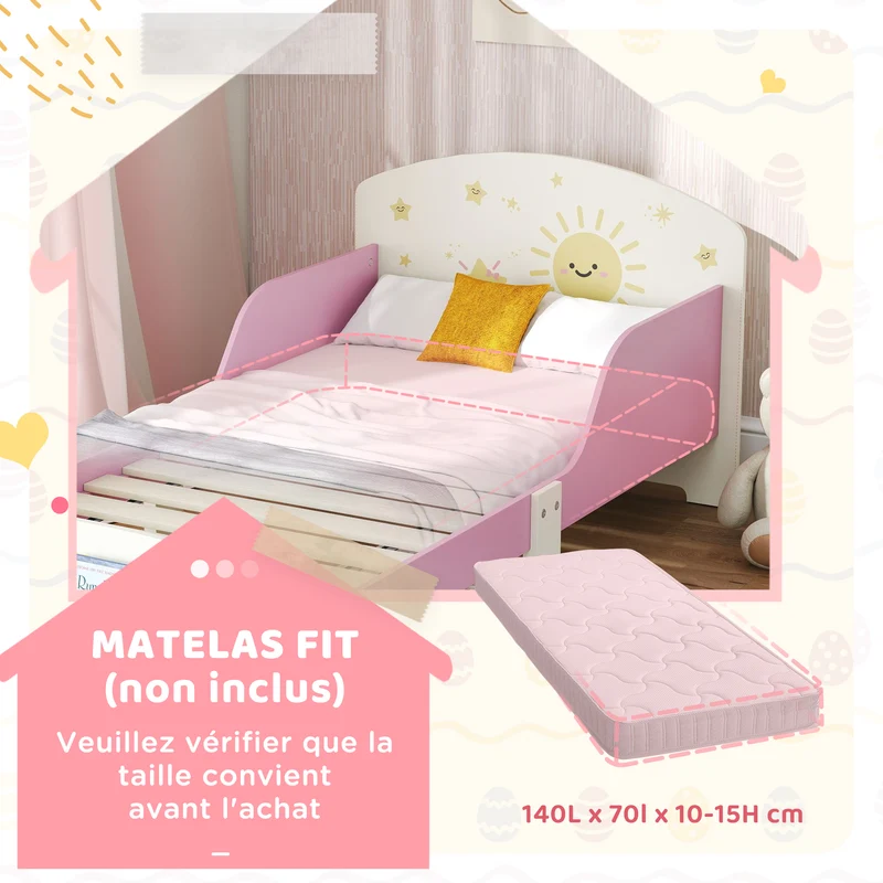 Lit enfant forme cadre 150 x 77 x 60 cm barrières latérales et rangement intégré sécurisé moderne décoratif en MDF rose 21_0000255