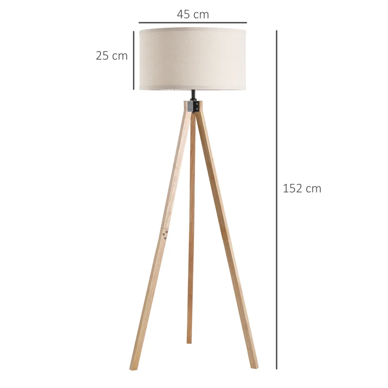 Lampadaire trépied salon 45 x 45 x 152 cm lumière douce abat-jour cylindrique design scandinave intérieur en lin beige 21_0007006