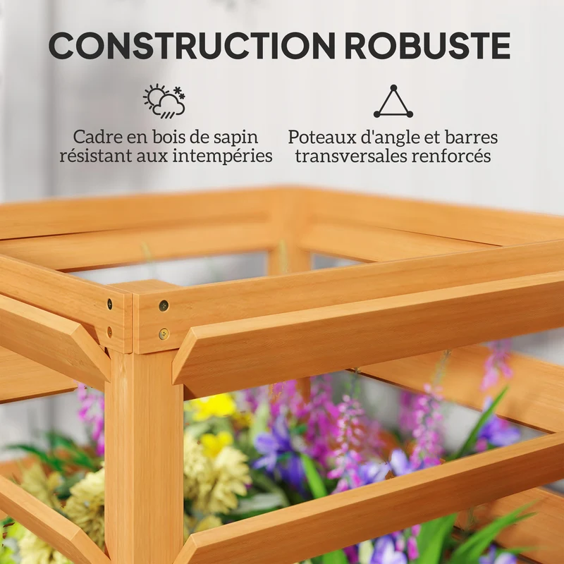 Jardinière surélevée de jardin 65 x 65 x 73 cm bon drainage treillis pour plantes style rustique en bois marron clair 21_0005576